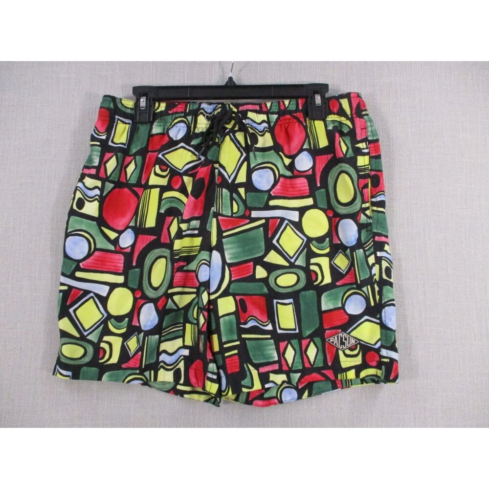 PacSun Mens Geometric Print Swim Shorts‎ Size M Black Multi-Color Elastic Waist